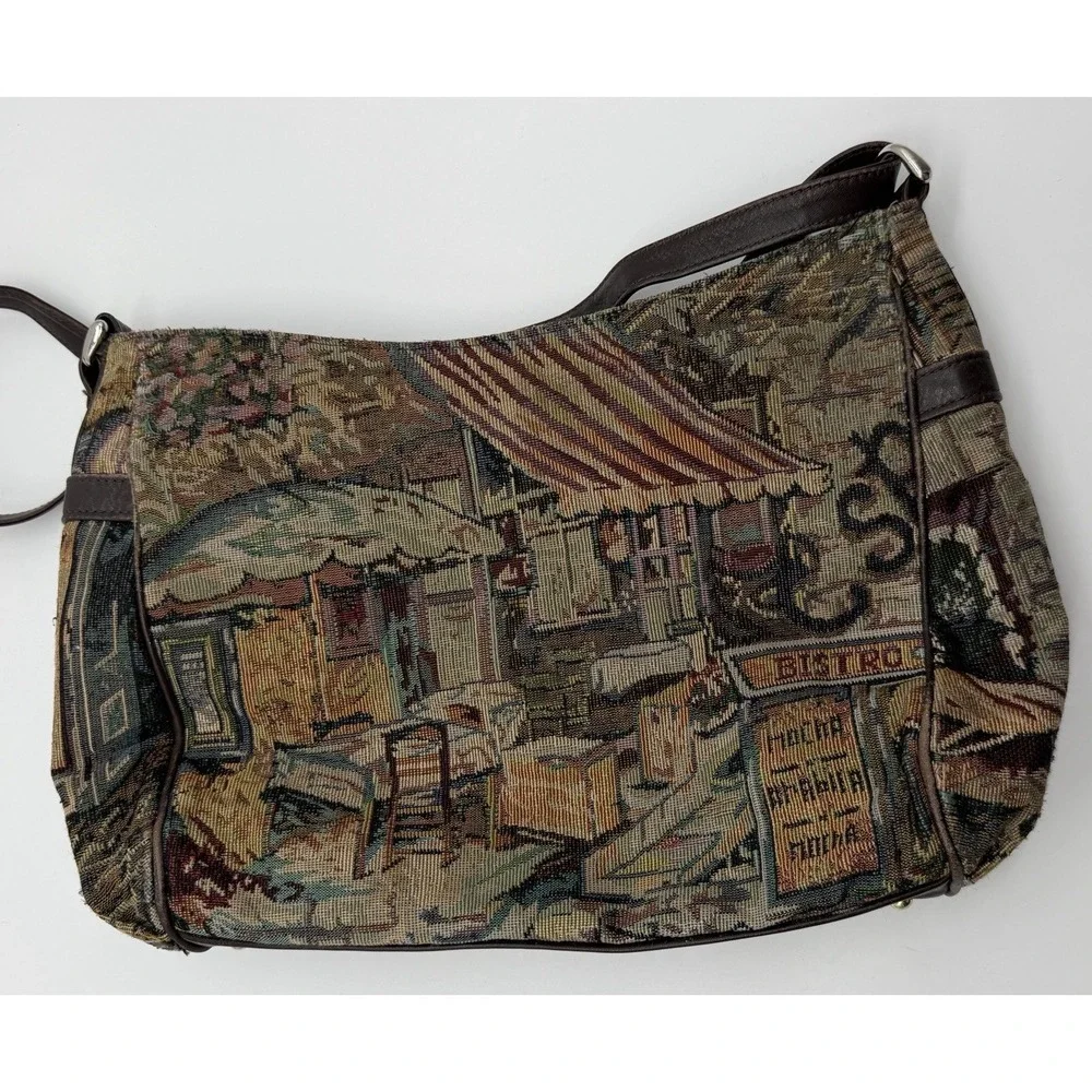 SAS Vintage USA Tapestry Shoulder Bag Cafe Market Scene Purse